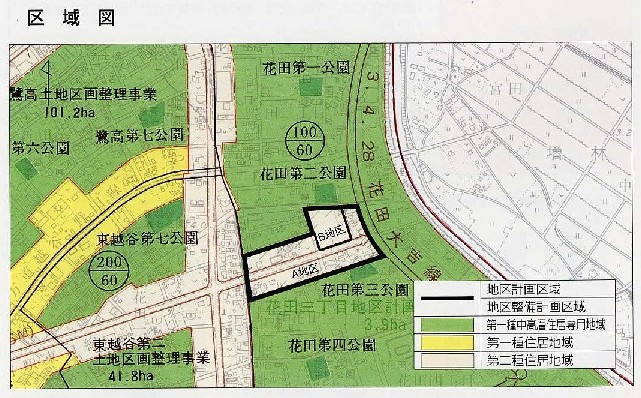 図面：花田三丁目地区計画の区域図