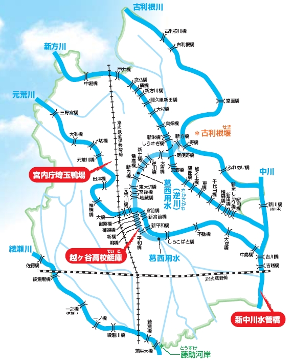 越谷市内を流れる川の地図