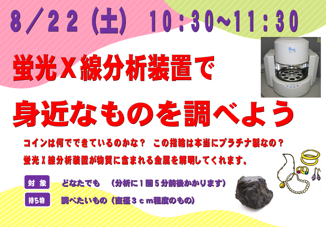 8月22日 イベント 「蛍光X線装置で身近なものを調べよう」