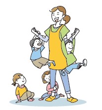 保育士と子どもたちのイラスト