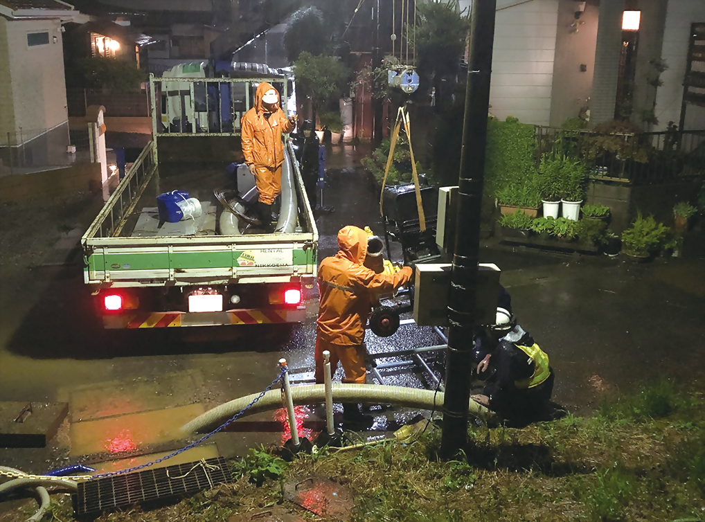 市内のポンプ場における水害時の様子