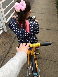 自転車についてる押し棒を持って追いかけました