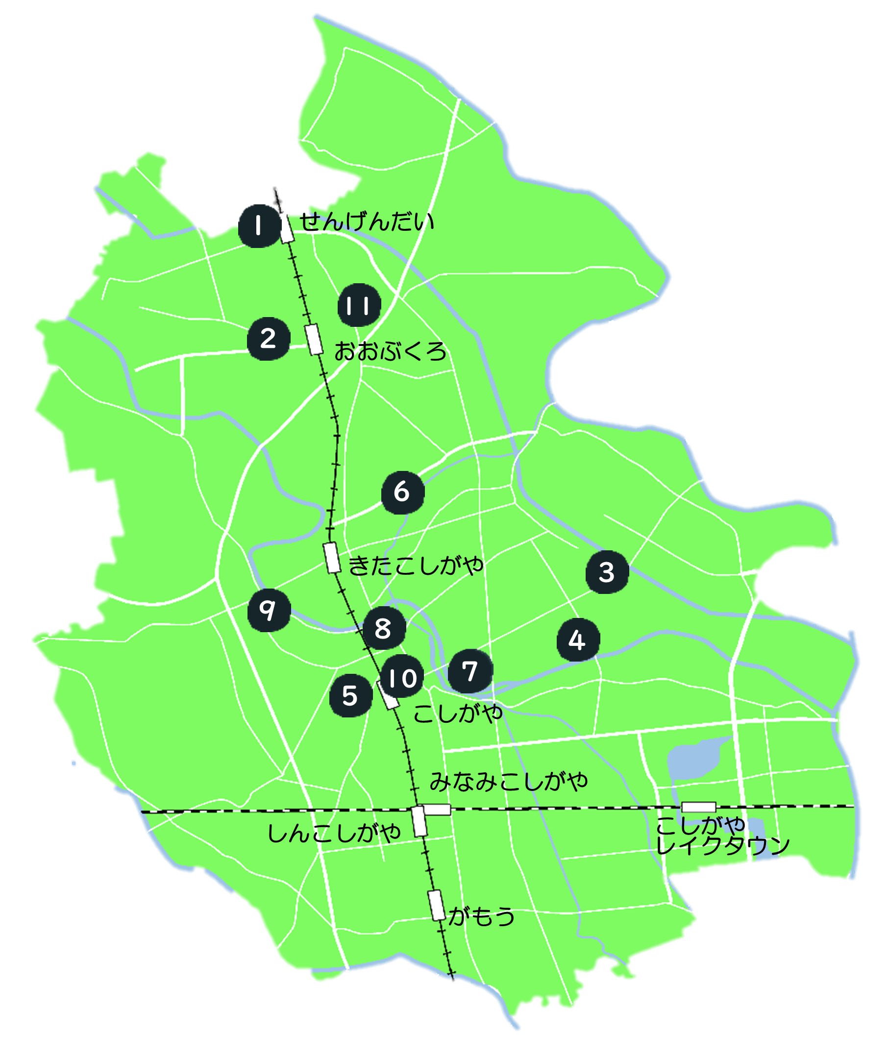 越谷市内子ども食堂の案内図