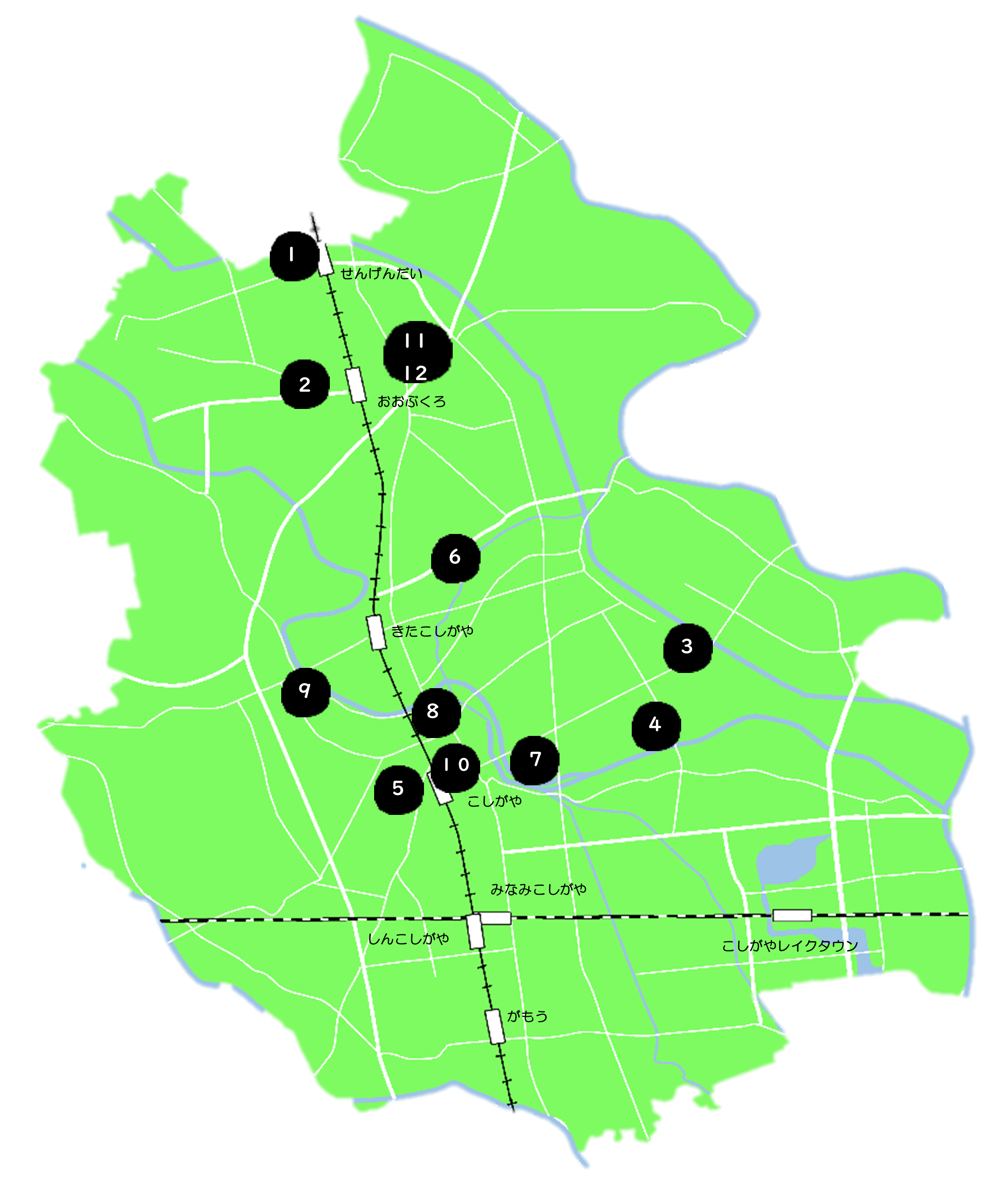 越谷市内子ども食堂の案内図