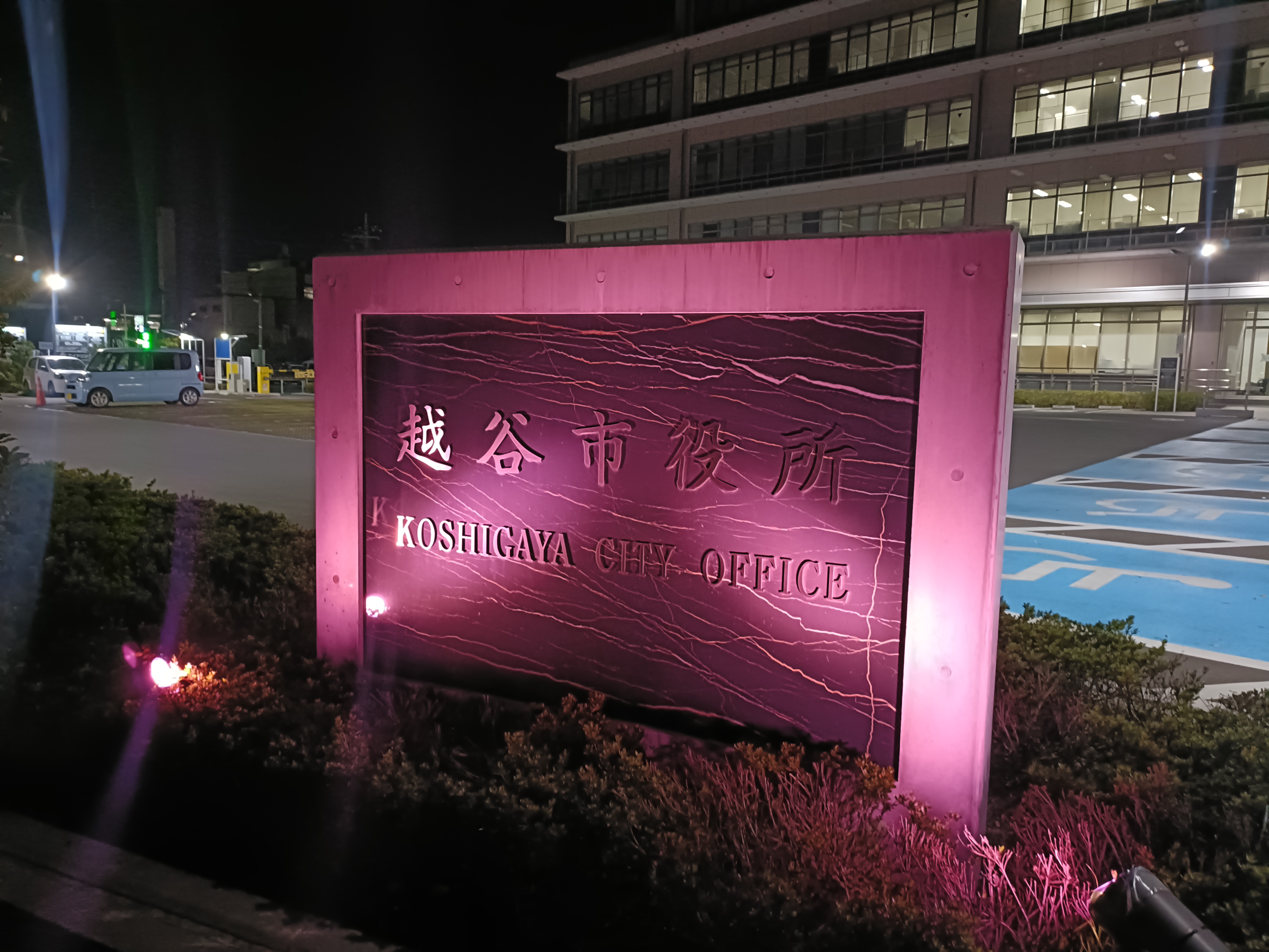 西側駐車場前ライトアップ