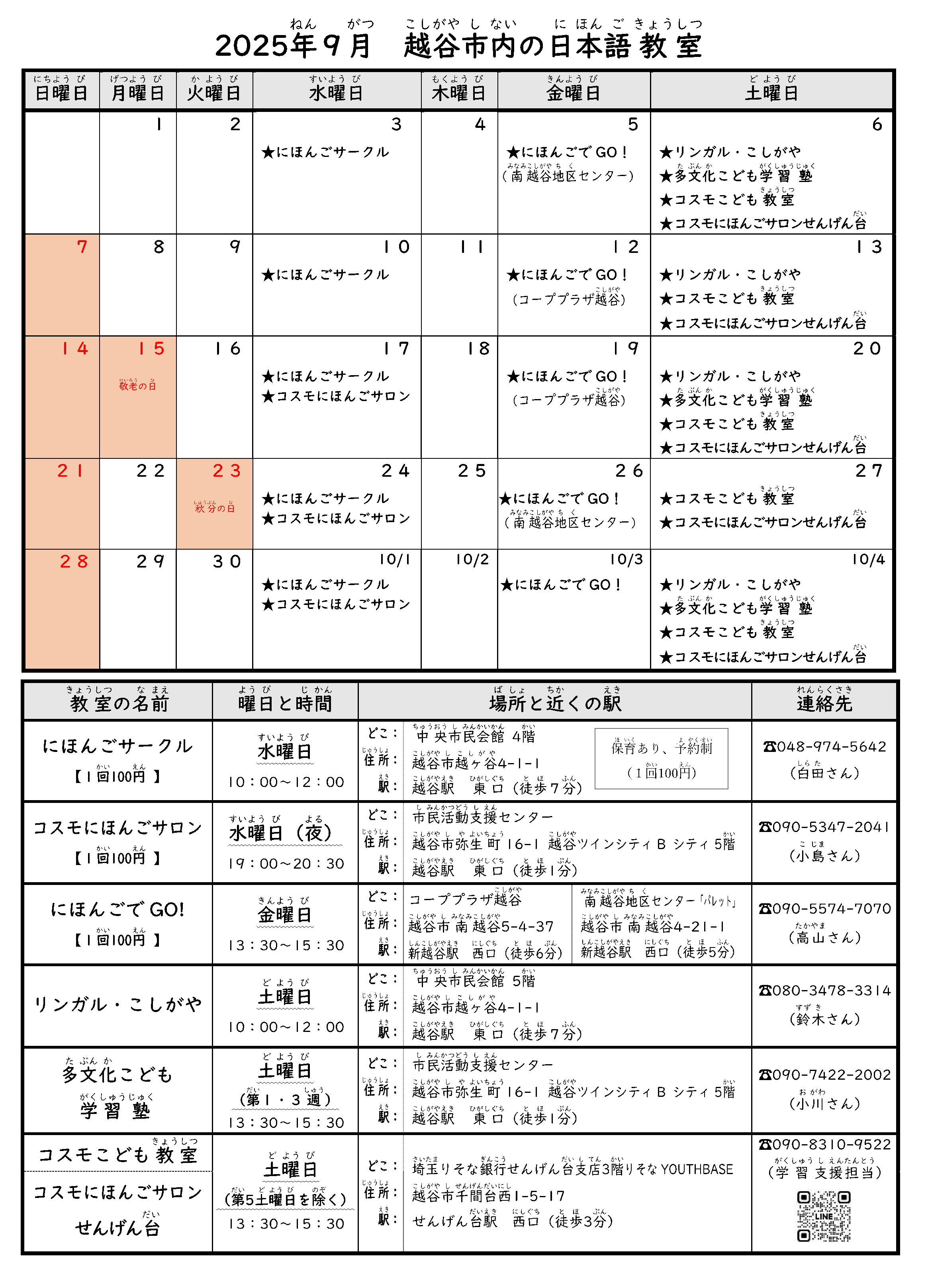 最新号越谷市内日本語教室日程