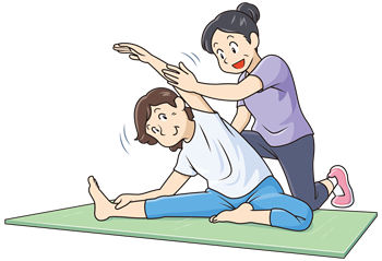 ストレッチの補助をトレーナーが行っているイラスト
