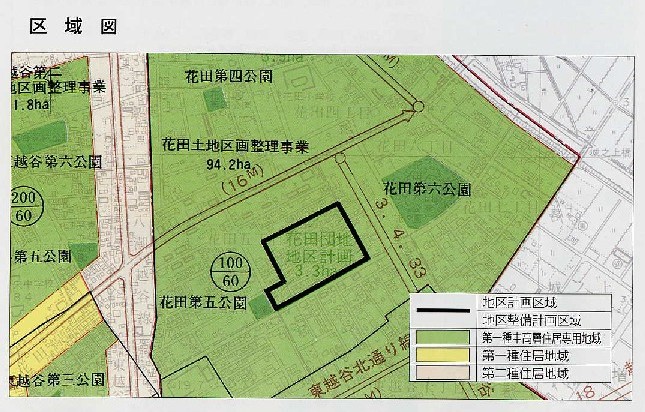 図面：花田団地地区計画の区域図