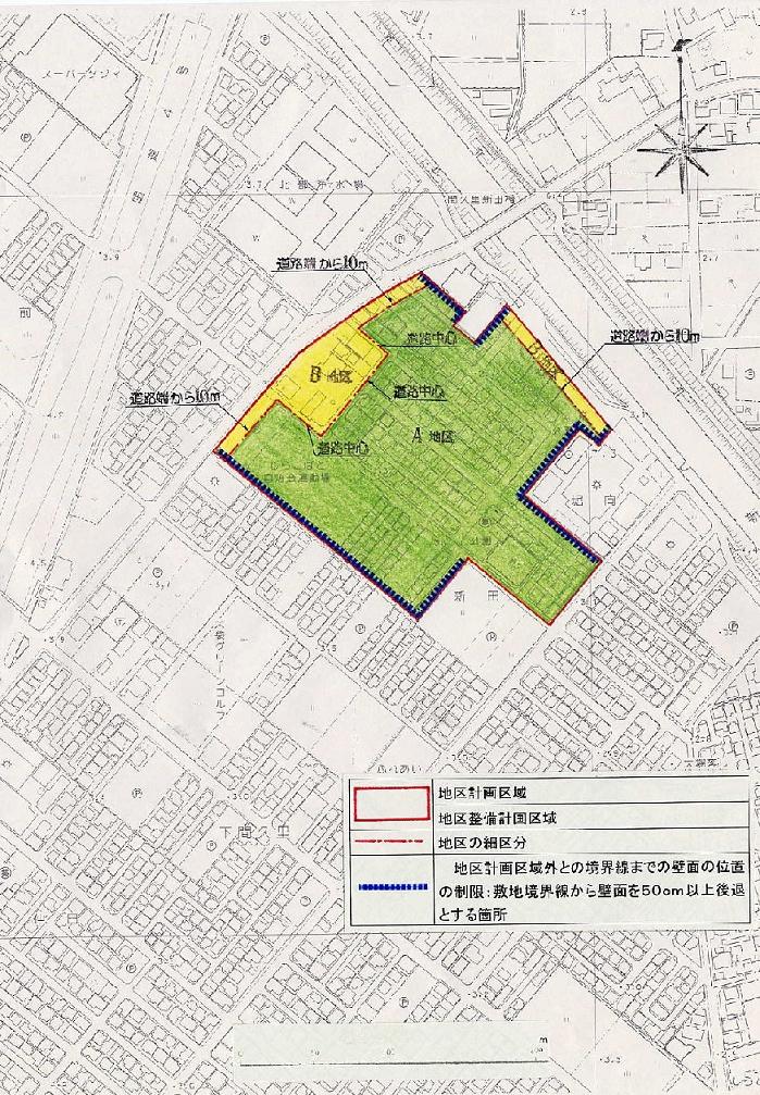 図面：越谷しらこばと地区計画の区域図