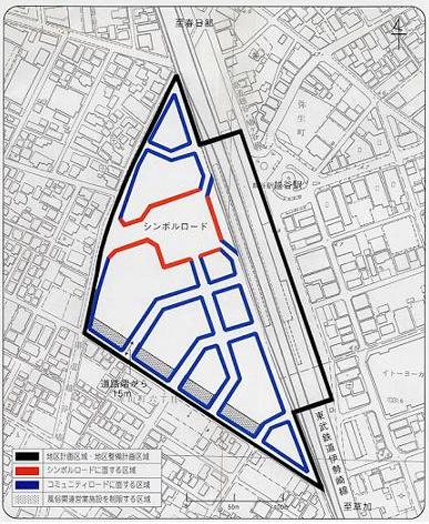 図面：越谷駅西口地区計画の区域図