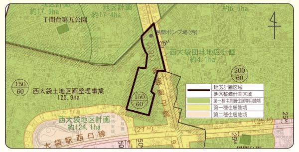 図面：西大袋団地地区計画の区域図