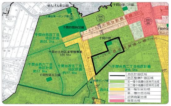 図面：千間台西二丁目地区計画の区域図