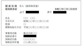 被保険者証のマスキング例