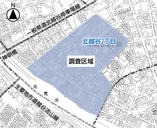 地図（対象区域となる北越谷二丁目の一部）