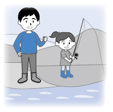 釣りをする親子イラスト
